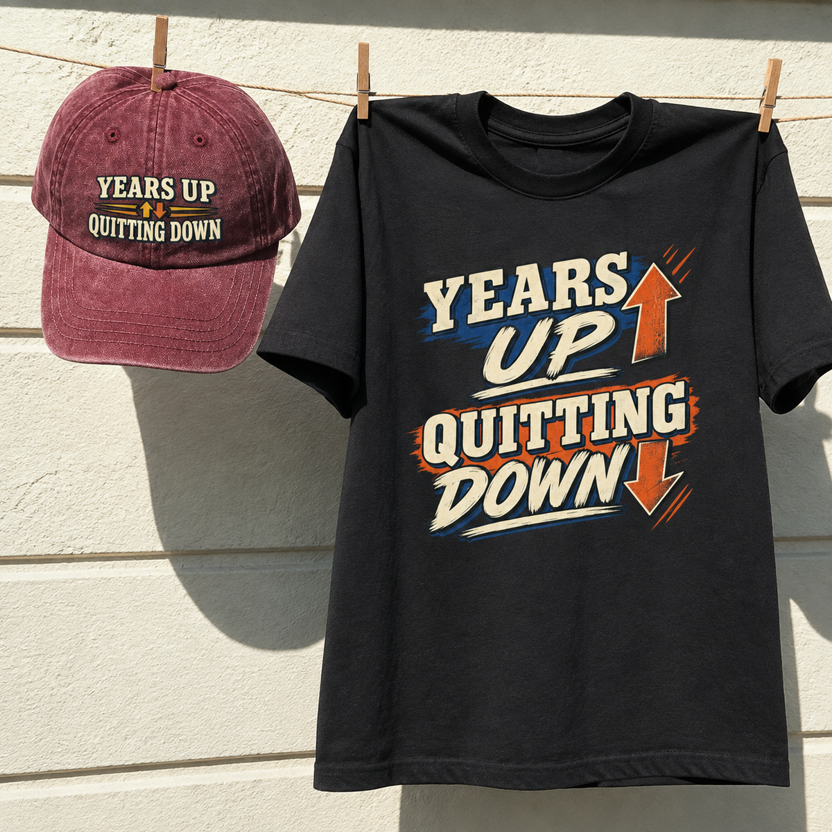 Matching set: Years Up. Quitting Down vintage washed cap and Years Up. Quitting Down vintage t-shirt