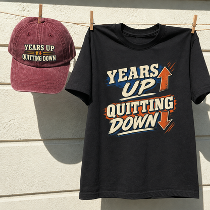 Matching set: Years Up. Quitting Down vintage washed cap and Years Up. Quitting Down vintage t-shirt