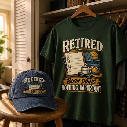 Matching set: Retired. Busy Doing Nothing Important vintage washed cap and Retired. Busy Doing Nothing Important vintage t-sh