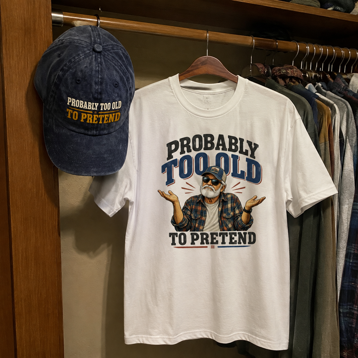 Matching set: Probably Too Cold To Pretend vintage washed cap and Probably Too Old To Pretend vintage t-shirt
