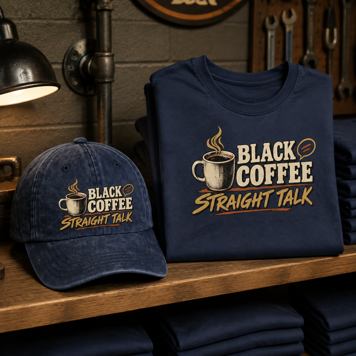 Matching set: Black Coffee. Straight Talk vintage washed cap and Black Coffee. Straight Talk vintage t-shirt