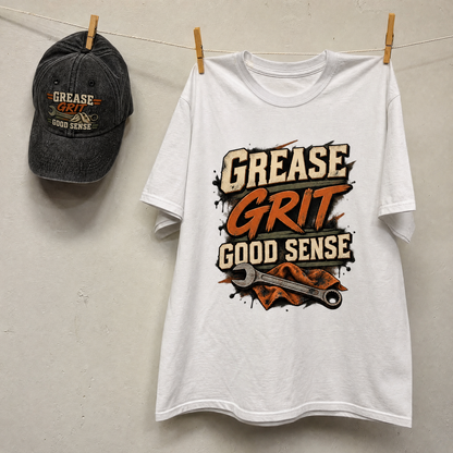 Matching set: Grease Grit Good Sense vintage washed cap and Grease Grit Good Sense vintage t-shirt