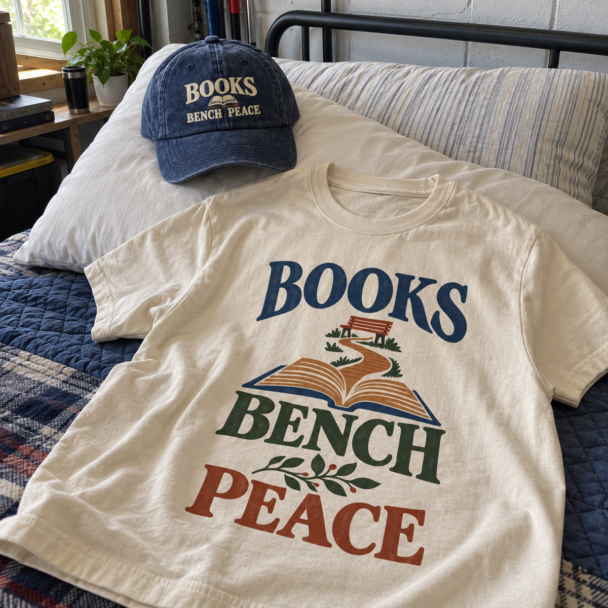 Matching set: Books Bench Peace vintage washed cap and Books Bench Peace vintage t-shirt