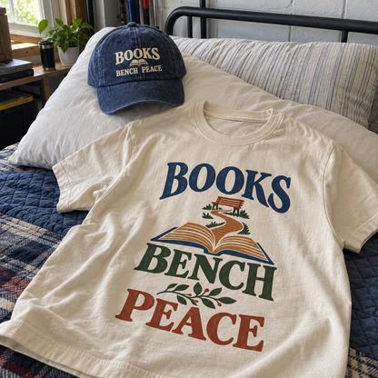 Matching set: Books Bench Peace vintage washed cap and Books Bench Peace vintage t-shirt