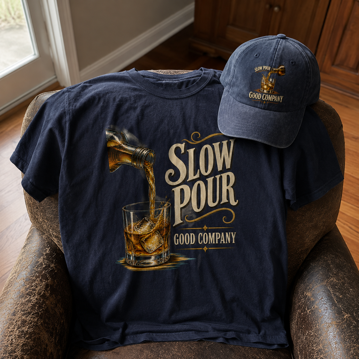 Matching set: Slow Pour Good Company vintage washed cap and Slow Pour Good Company vintage t-shirt