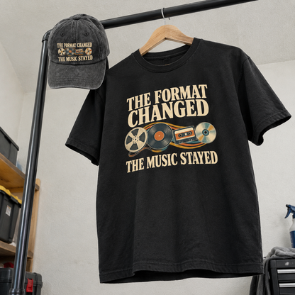 Matching set: The Format Changed The Music Stayed vintage washed cap and The Format Changed The Music Stayed vintage t-shirt