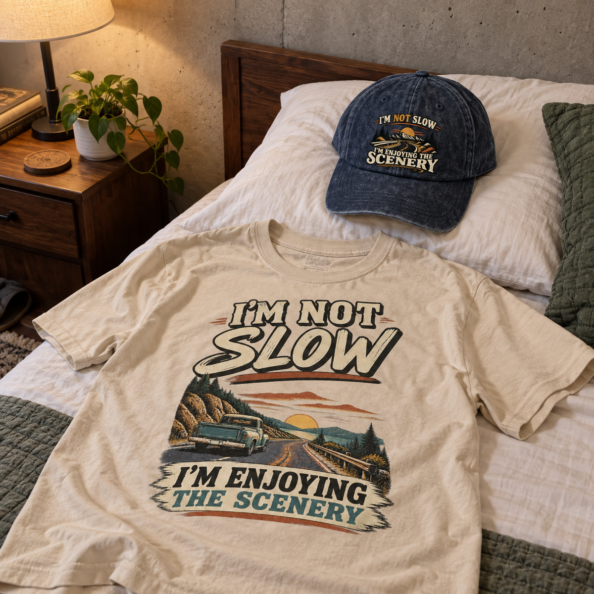 Matching set: I'm Not Slow I'm Enjoying The Scenery vintage washed cap and I'm Not Slow I'm Enjoying The Scenery vintage t-sh
