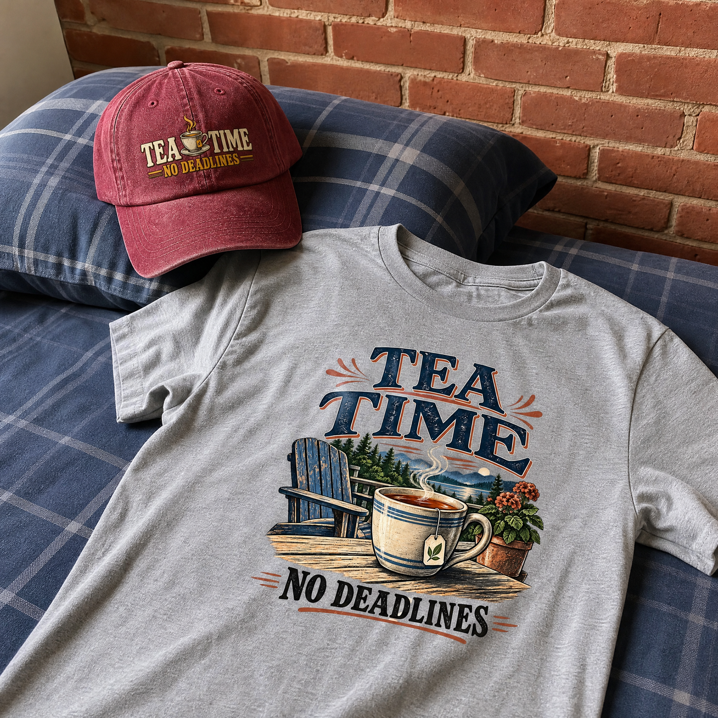 Matching set: Tea Time. No Deadlines vintage washed cap and Tea Time. No Deadlines vintage t-shirt