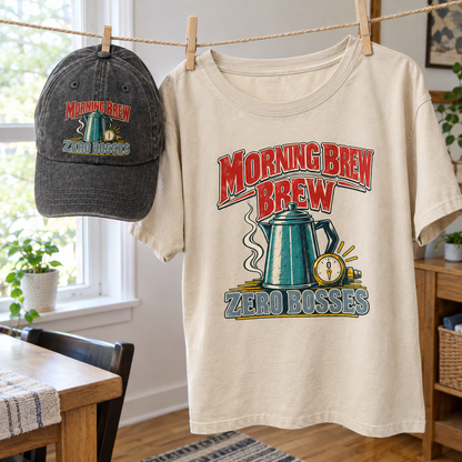 Matching set: Morning Brew. Zero Bosses vintage washed cap and Morning Brew. Zero Bosses vintage t-shirt