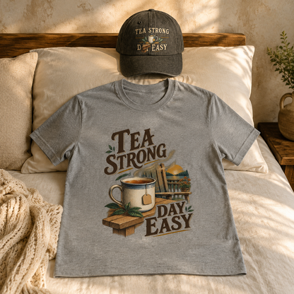 Matching set: Tea Strong Day Easy vintage washed cap and Tea Strong Day Easy vintage t-shirt