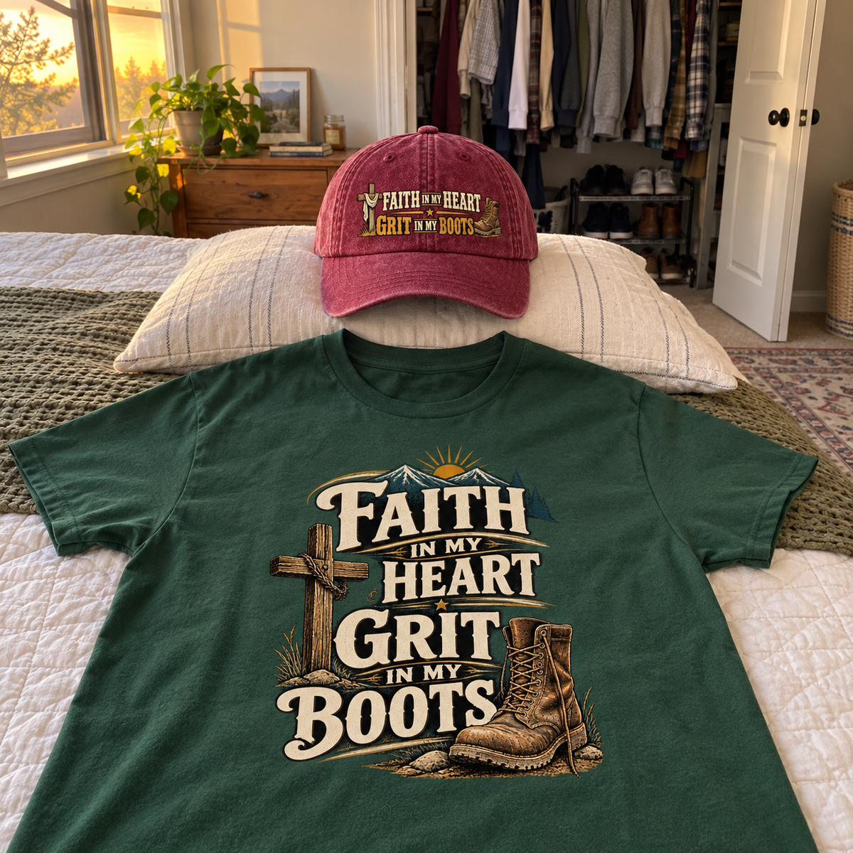Matching set: Faith In My Heart Grit In My Boots vintage washed cap and Faith In My Heart Grit In My Boots vintage t-shirt