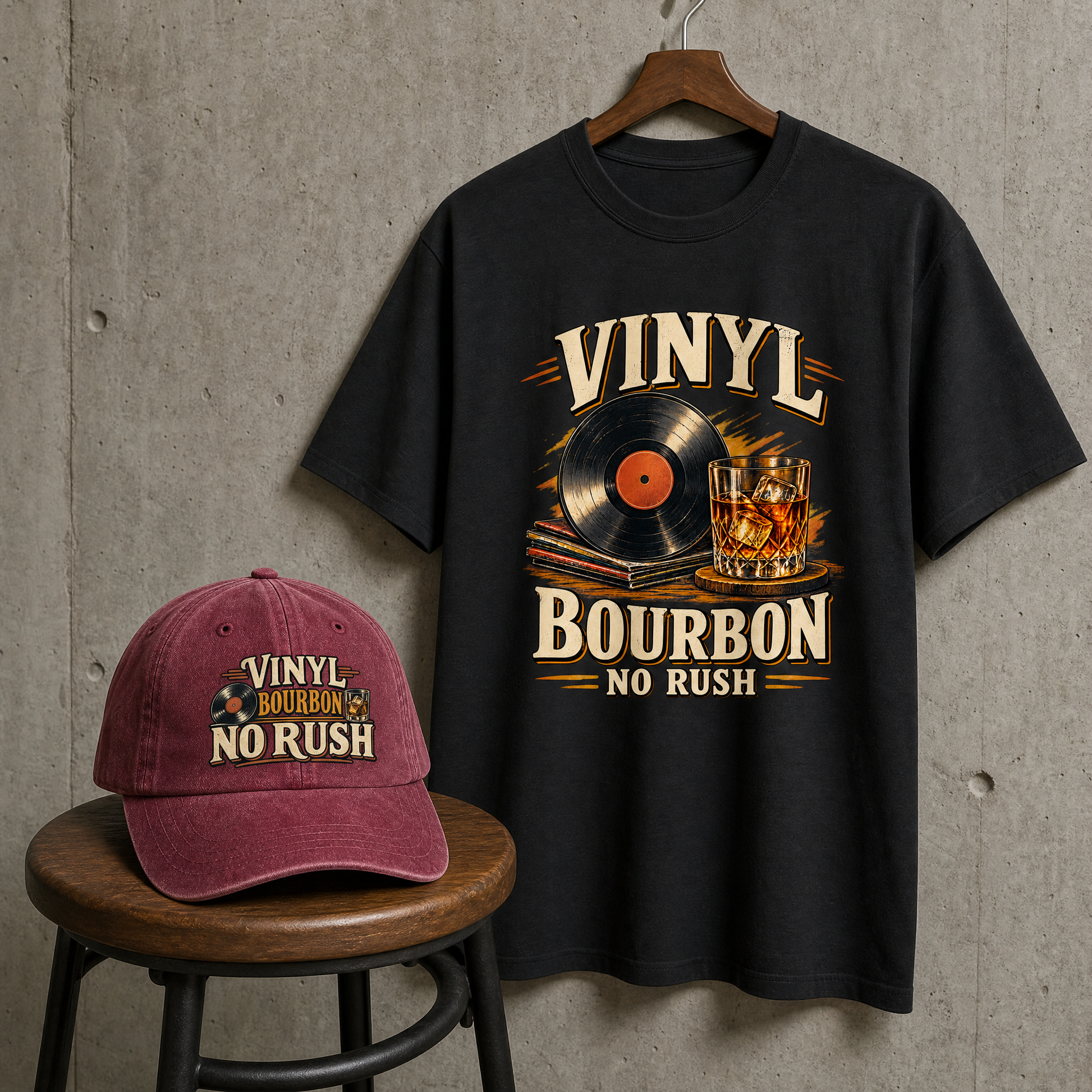 Matching set: Vinyl Bourbon. No Rush vintage washed cap and Vinyl Bourbon. No Rush vintage t-shirt