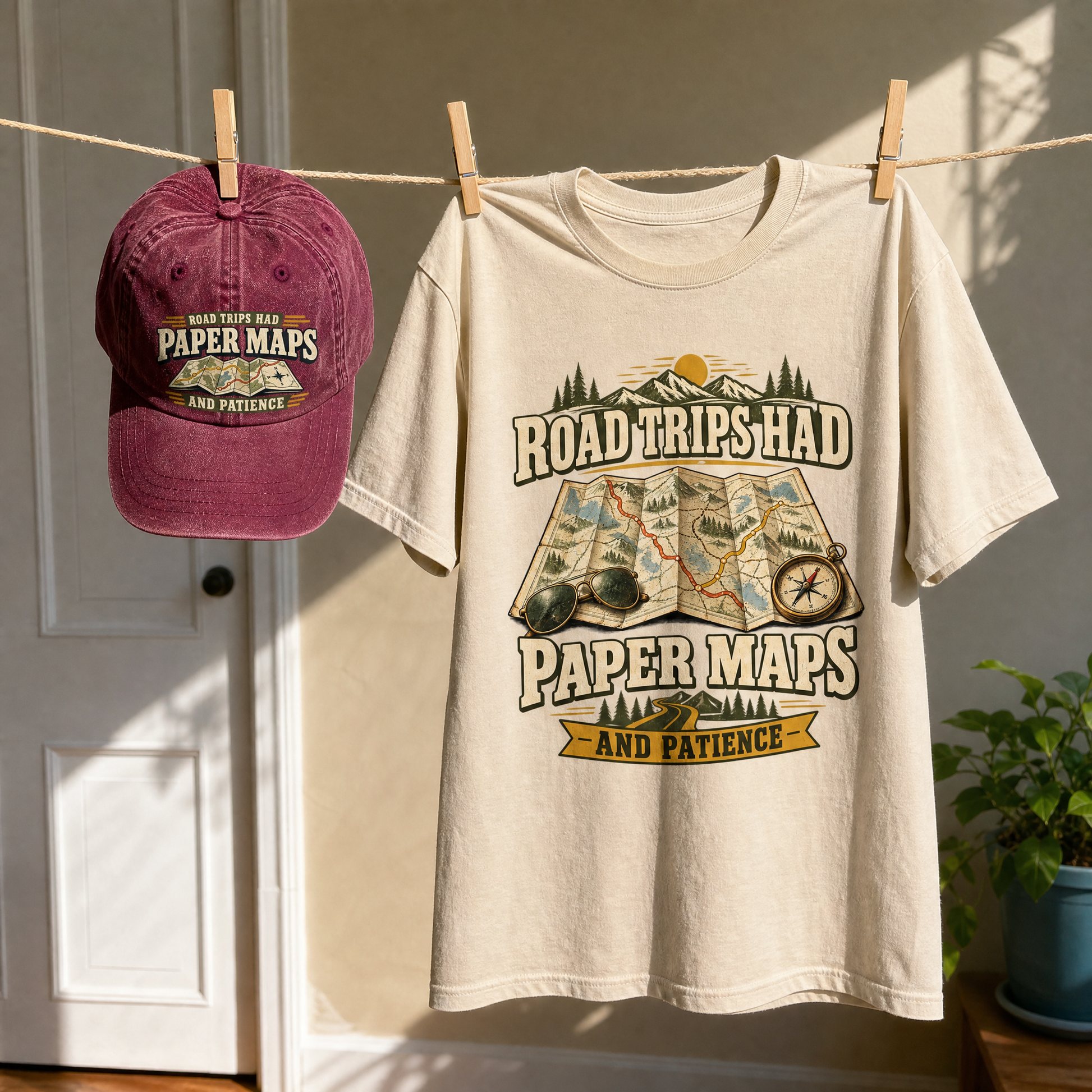 Matching set: Road Trips Had Paper Maps And Patience vintage washed cap and Road Trips Had Paper Maps And Patience vintage t-