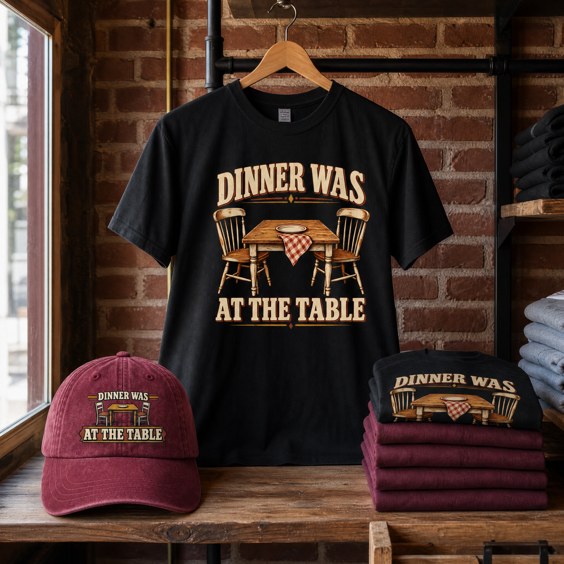 Matching set: Dinner Was At The Table vintage washed cap and Dinner Was At The Table vintage t-shirt