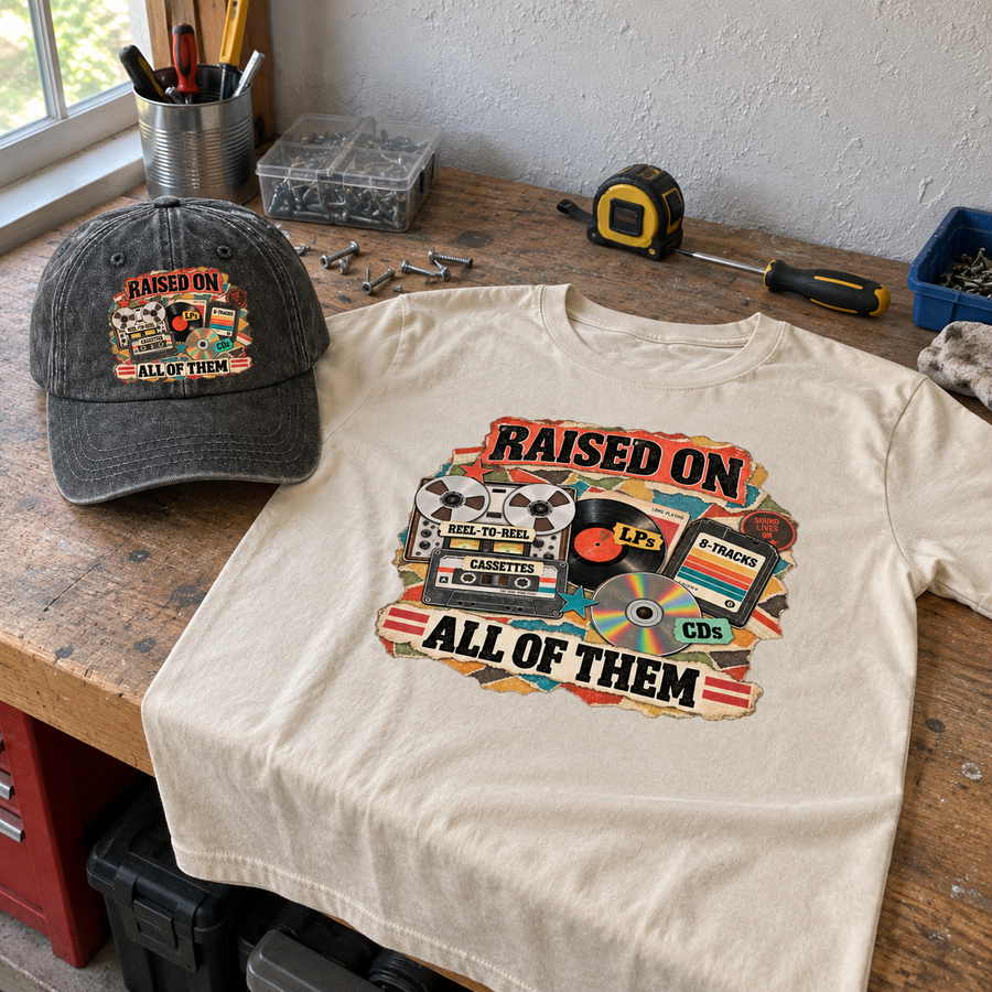 Matching set: Raised On All Of Them vintage washed cap and Raised On All Of Them vintage t-shirt
