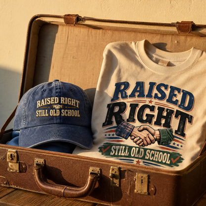 Matching set: Raised Right Still Old School vintage washed cap and Raised Right Still Old School vintage t-shirt