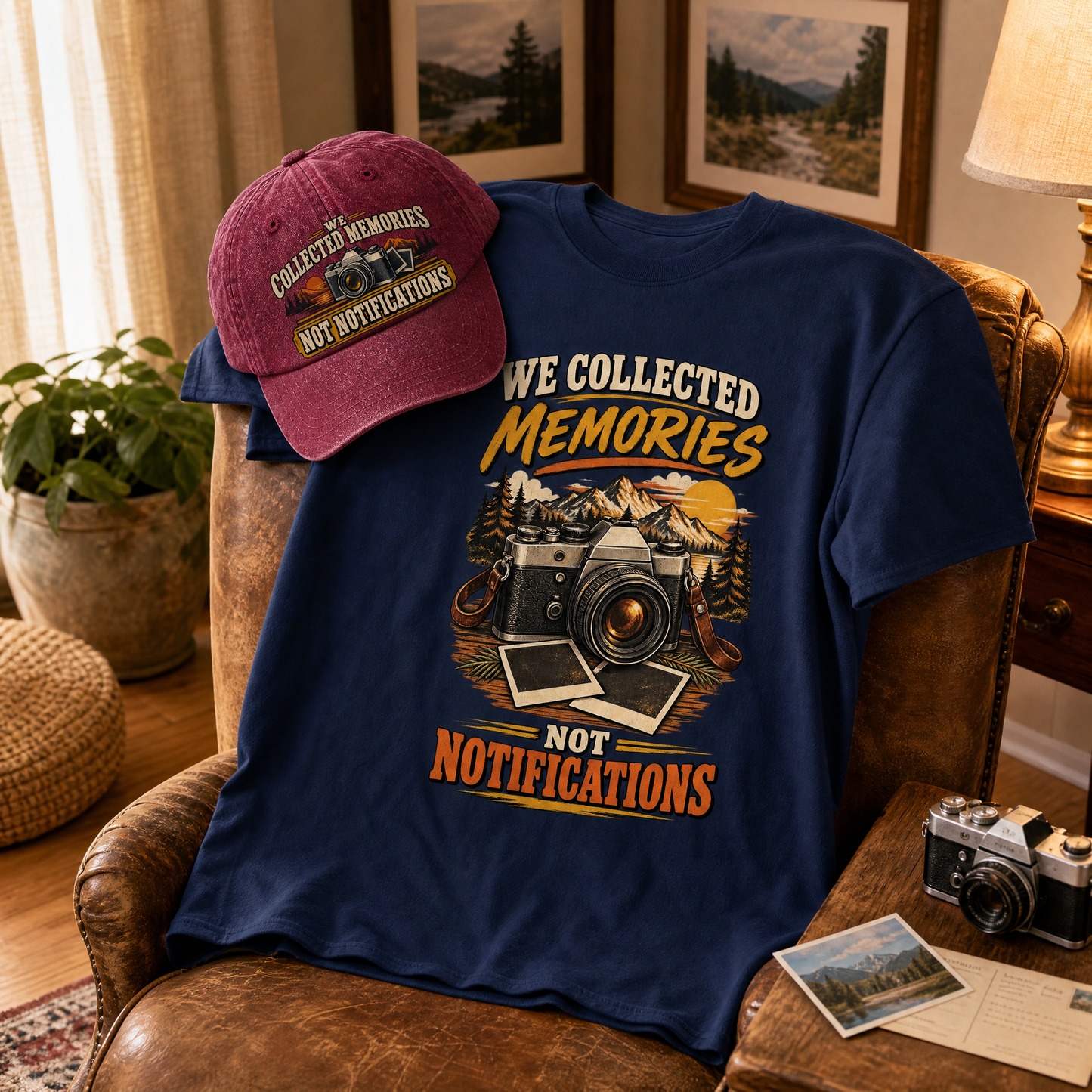 Matching set: We Collected Memories Not Notifications vintage washed cap and We Collected Memories Not Notifications vintage 