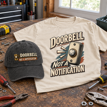 Matching set: Doorbell. Not A Notification vintage washed cap and Doorbell. Not A Notification vintage t-shirt