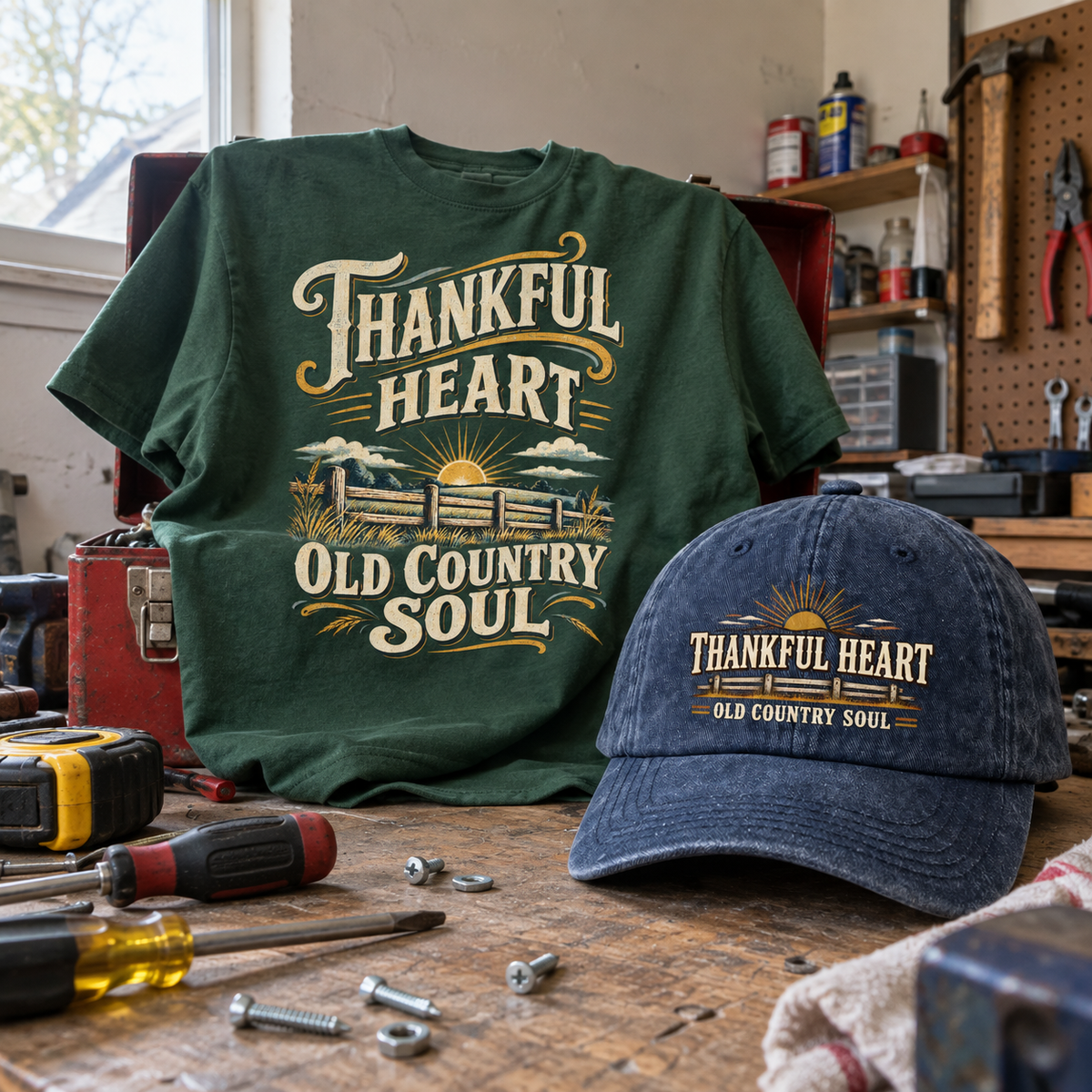 Matching set: Thankful Heart Old Country Soul vintage washed cap and Thankful Heart Old Country Soul vintage t-shirt