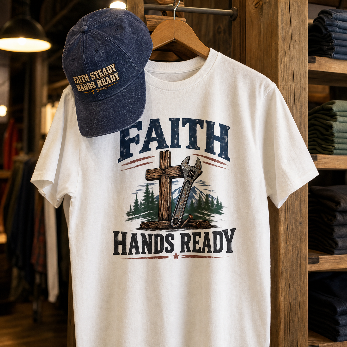 Matching set: Faith Steady Hands Ready vintage washed cap and Faith Hands Ready vintage t-shirt