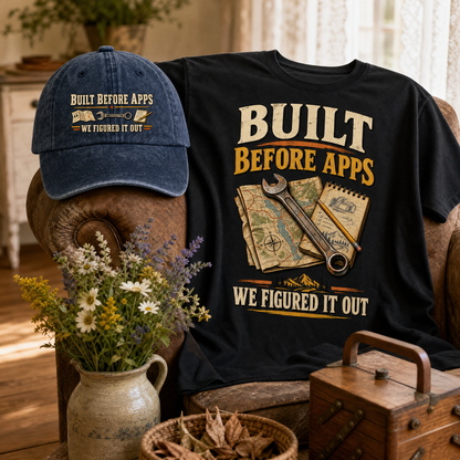 Matching set: Built Before Apps We Figured It Out vintage washed cap and Built Before Apps We Figured It Out vintage t-shirt