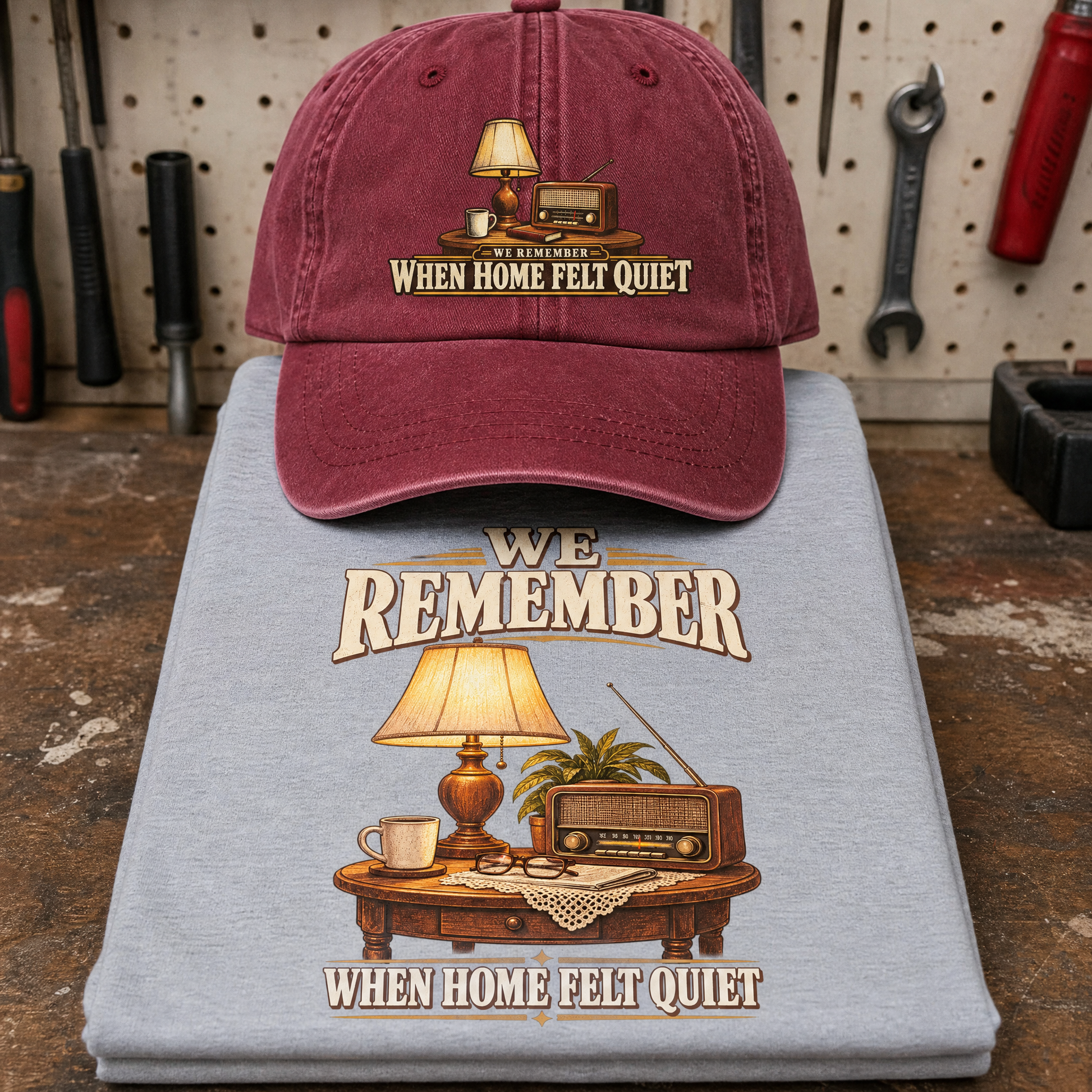 Matching set: We Remember When Home Felt Quiet vintage washed cap and We Remember When Home Felt Quiet vintage t-shirt
