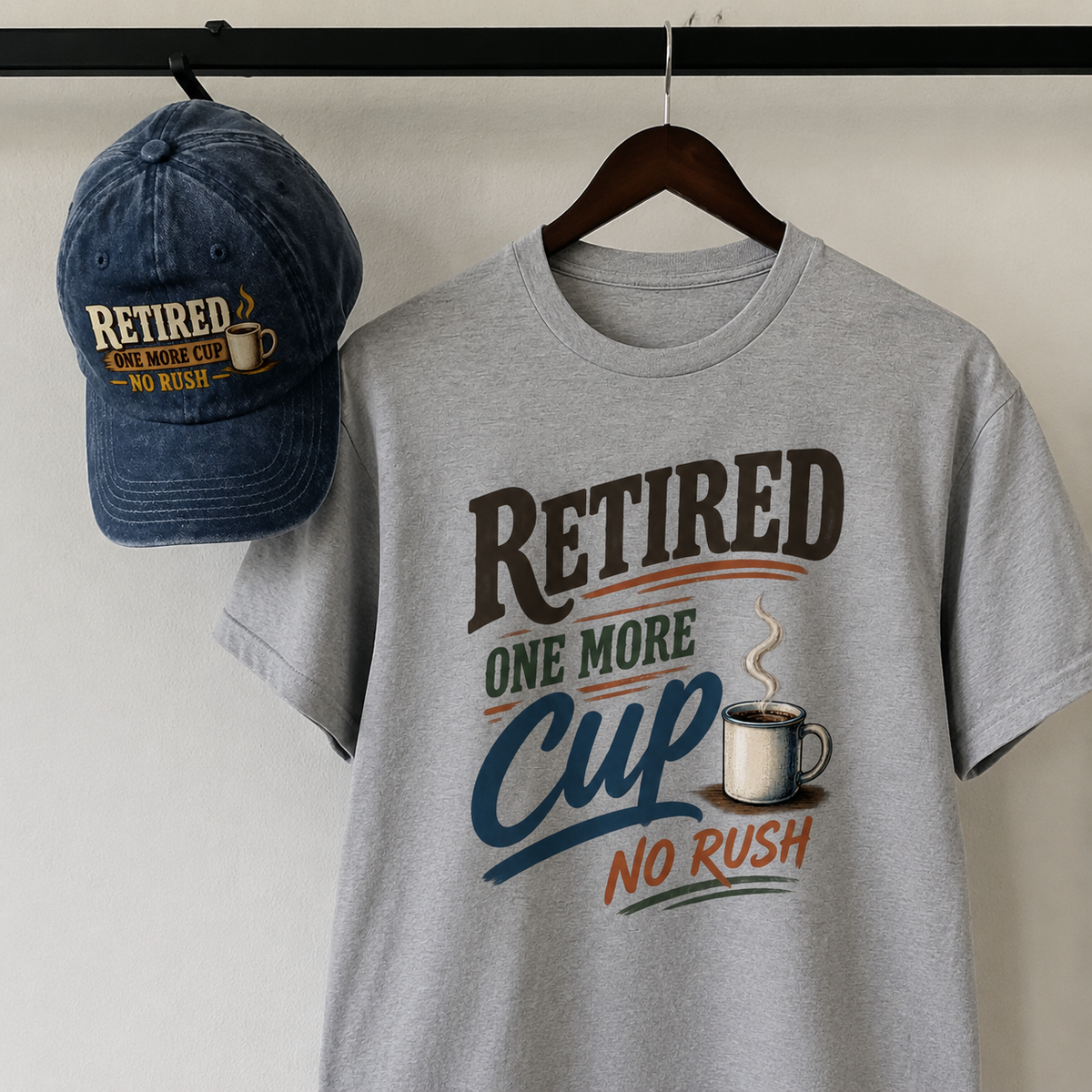 Matching set: Retired One More Cup. No Rush vintage washed cap and Retired One More Cup. No Rush vintage t-shirt