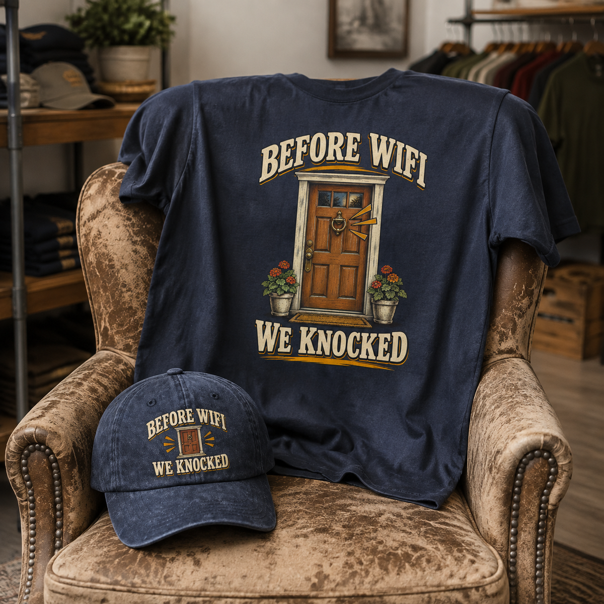 Matching set: Before Wifi We Knocked vintage washed cap and Before Wifi We Knocked vintage t-shirt