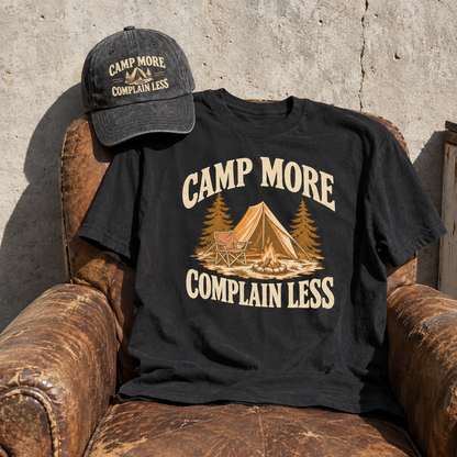 Matching set: Camp More. Complain Less vintage washed cap and Camp More. Complain Less vintage t-shirt