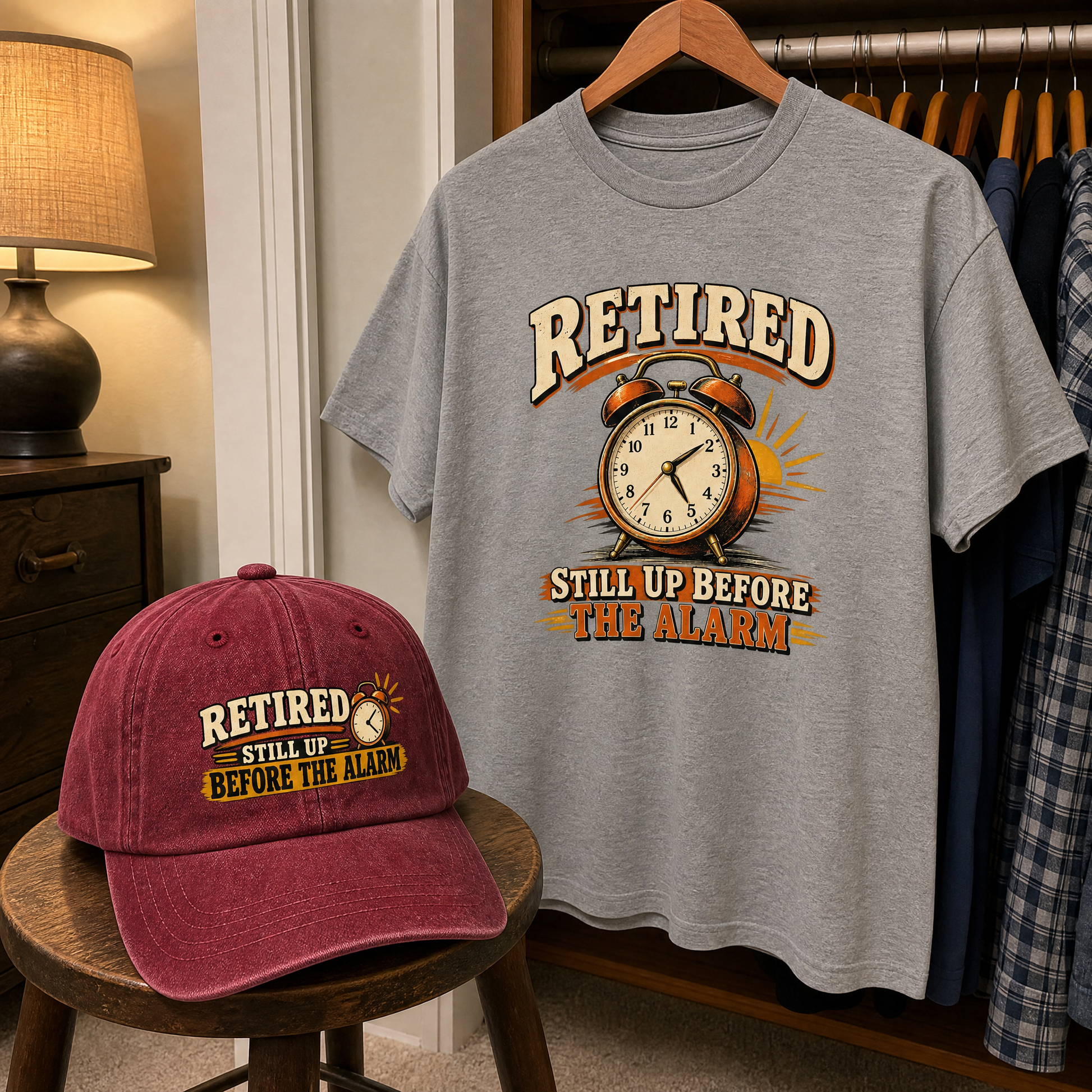 Matching set: Retired Still Up Before The Alarm vintage washed cap and Retired Still Up Before The Alarm vintage t-shirt