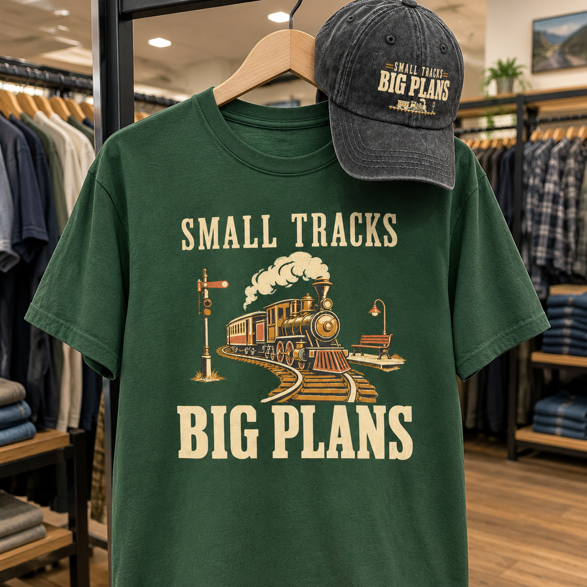 Matching set: Small Tracks Big Plans vintage washed cap and Small Tracks Big Plans vintage t-shirt
