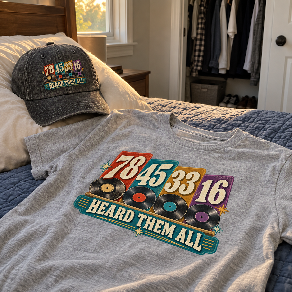 Matching set: 78 45 33 16. Heard Them All vintage washed cap and 78 45 33 16. Heard Them All vintage t-shirt