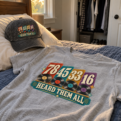 Matching set: 78 45 33 16. Heard Them All vintage washed cap and 78 45 33 16. Heard Them All vintage t-shirt