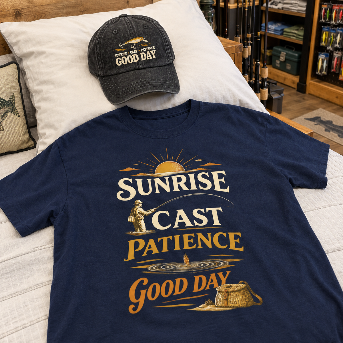 Matching set: Sunrise • Cast • Patience. Good Day vintage washed cap and Sunrise • Cast • Patience. Good Day vintage t-shirt