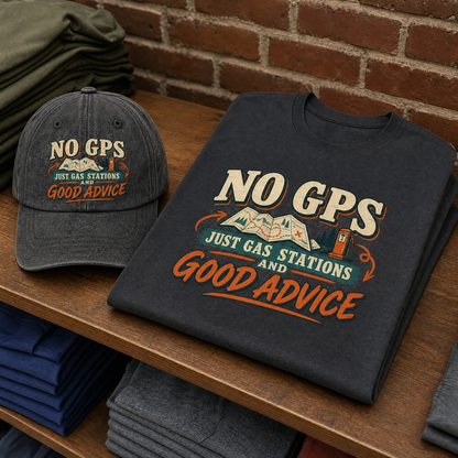 Matching set: No GPS Just Gas Stations And Good Advice vintage washed cap and No GPS Just Gas Stations And Good Advice vintag
