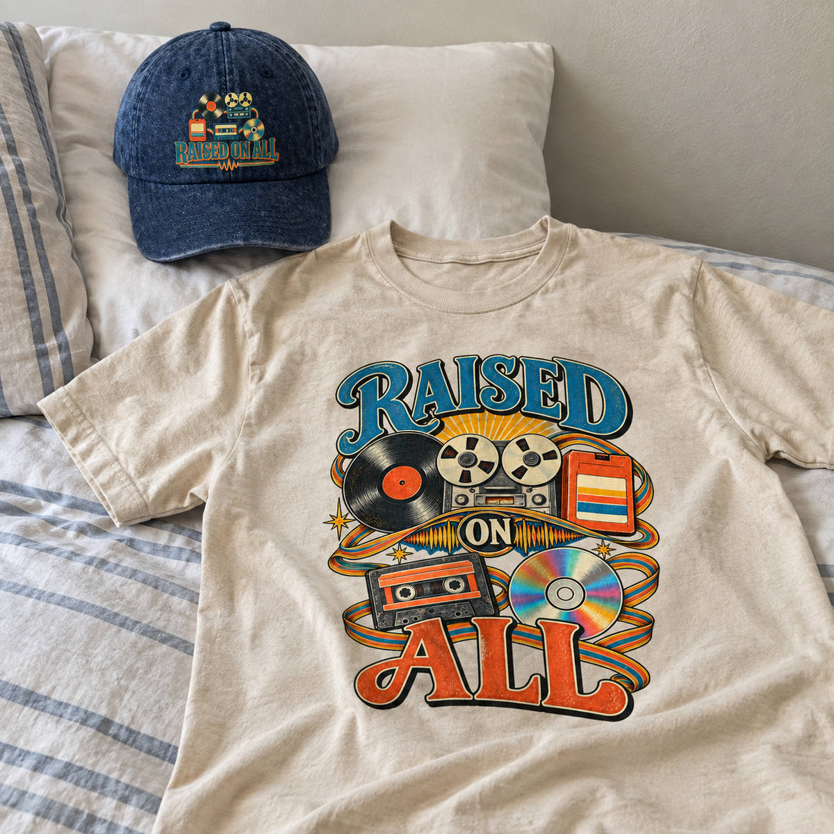Matching set: Raised On All vintage washed cap and Raised On All vintage t-shirt