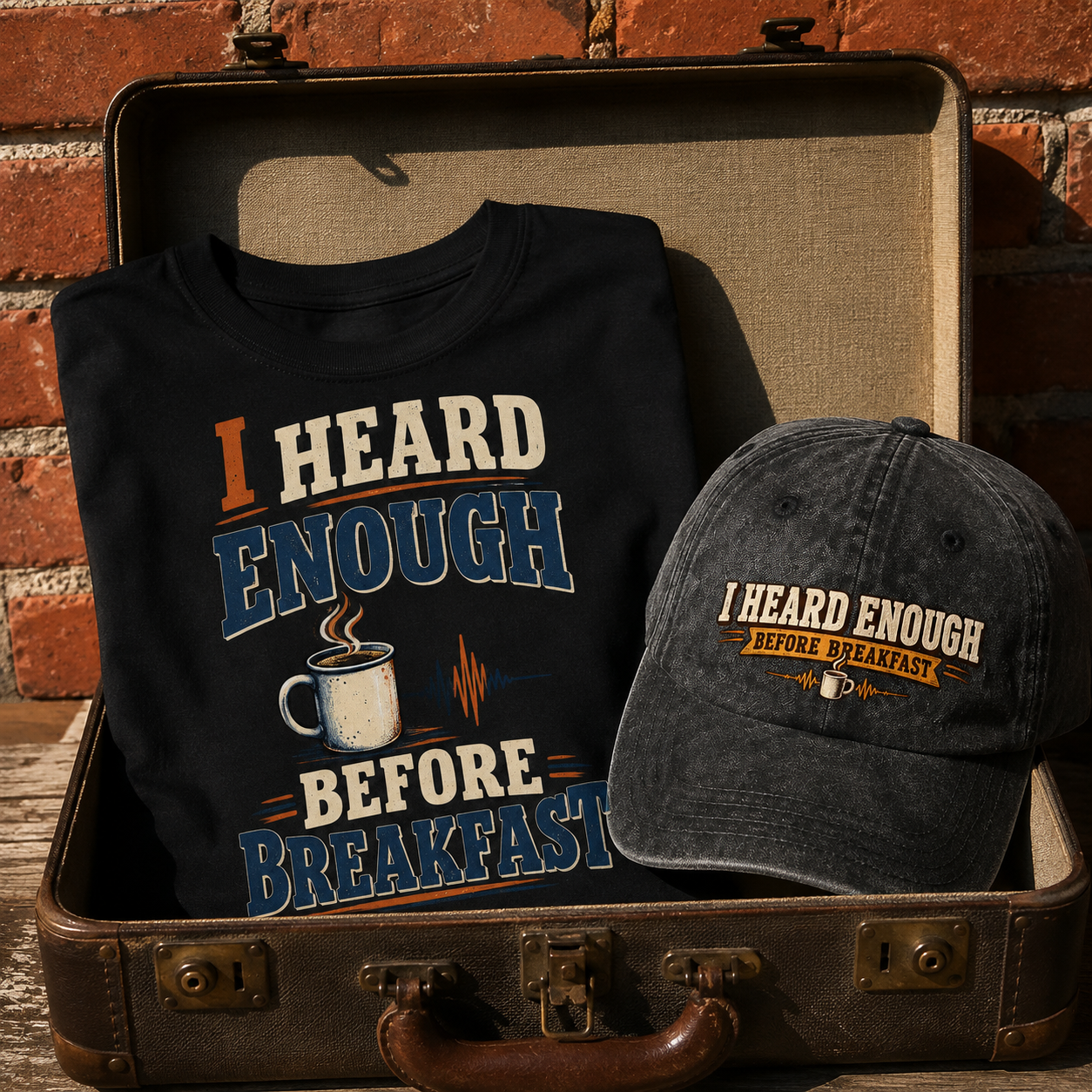 Matching set: I Heard Enough Before Breakfast vintage washed cap and I Heard Enough Before Breakfast vintage t-shirt