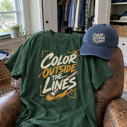 Matching set: Color Outside The Lines vintage washed cap and Color Outside The Lines vintage t-shirt