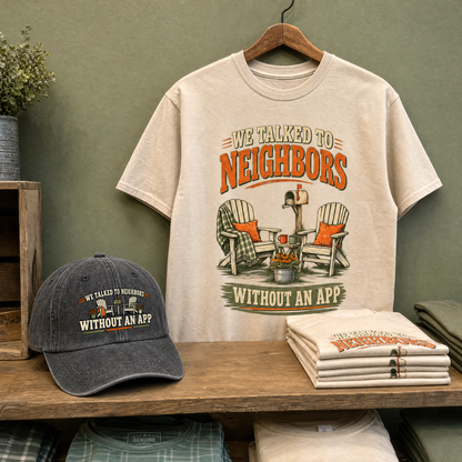 Matching set: We Talked To Neighbors Without An App vintage washed cap and We Talked To Neighbors Without An App vintage t-sh