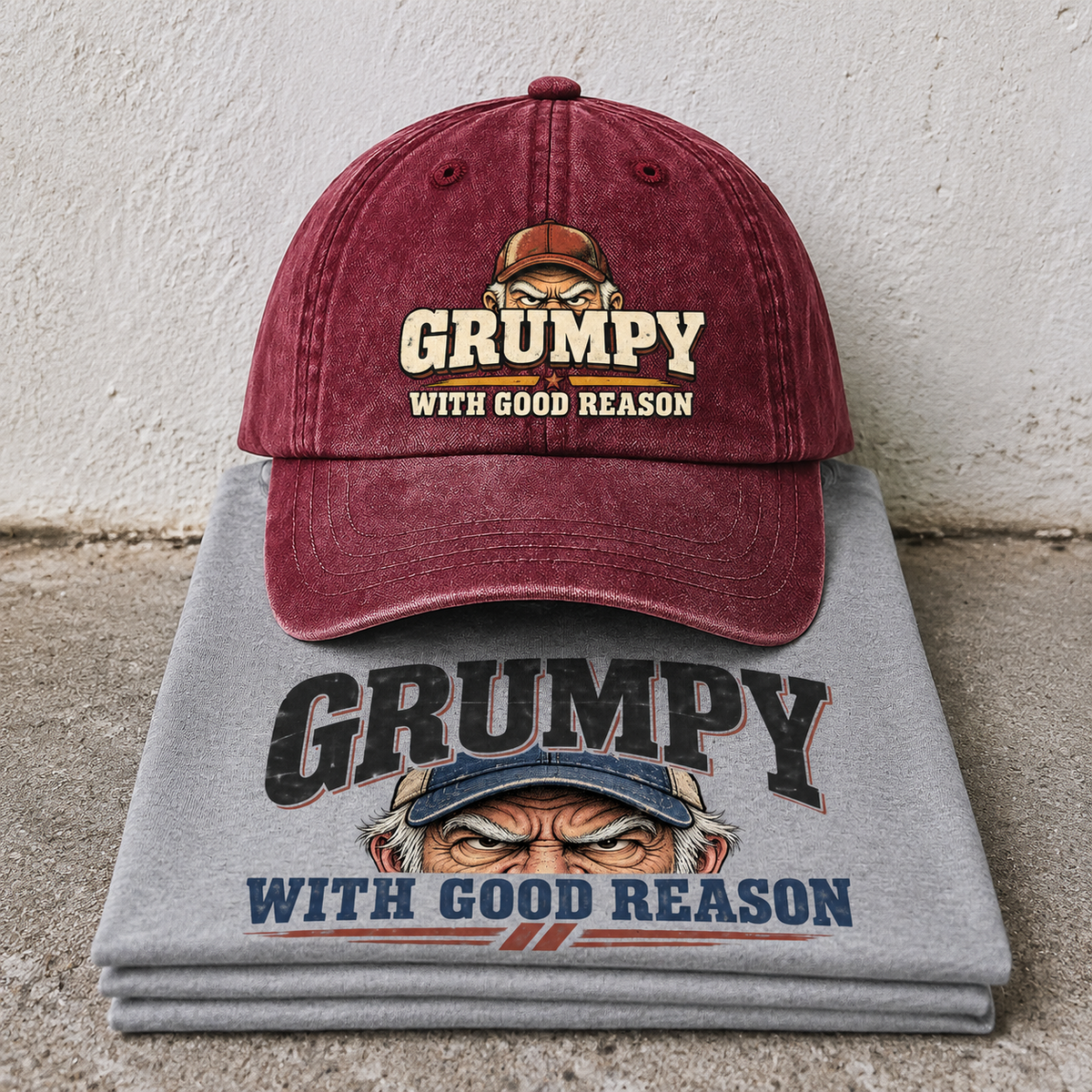 Matching set: Grumpy With Good Reason vintage washed cap and Grumpy With Good Reason vintage t-shirt