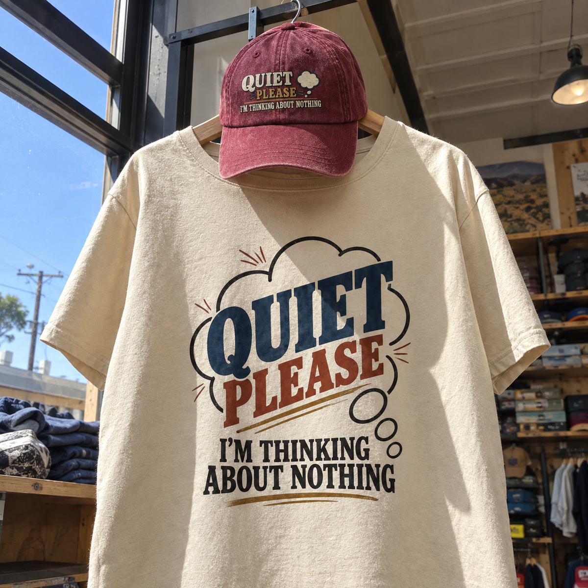 Matching set: Quiet Please. I'm Thinking About Nothing vintage washed cap and Quiet Please. I'm Thinking About Nothing vintag