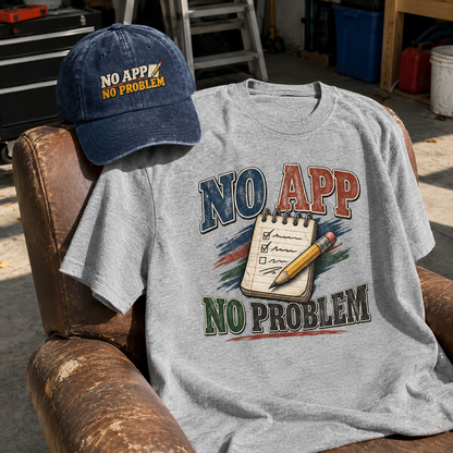 Matching set: No App. No Problem vintage washed cap and No App. No Problem vintage t-shirt