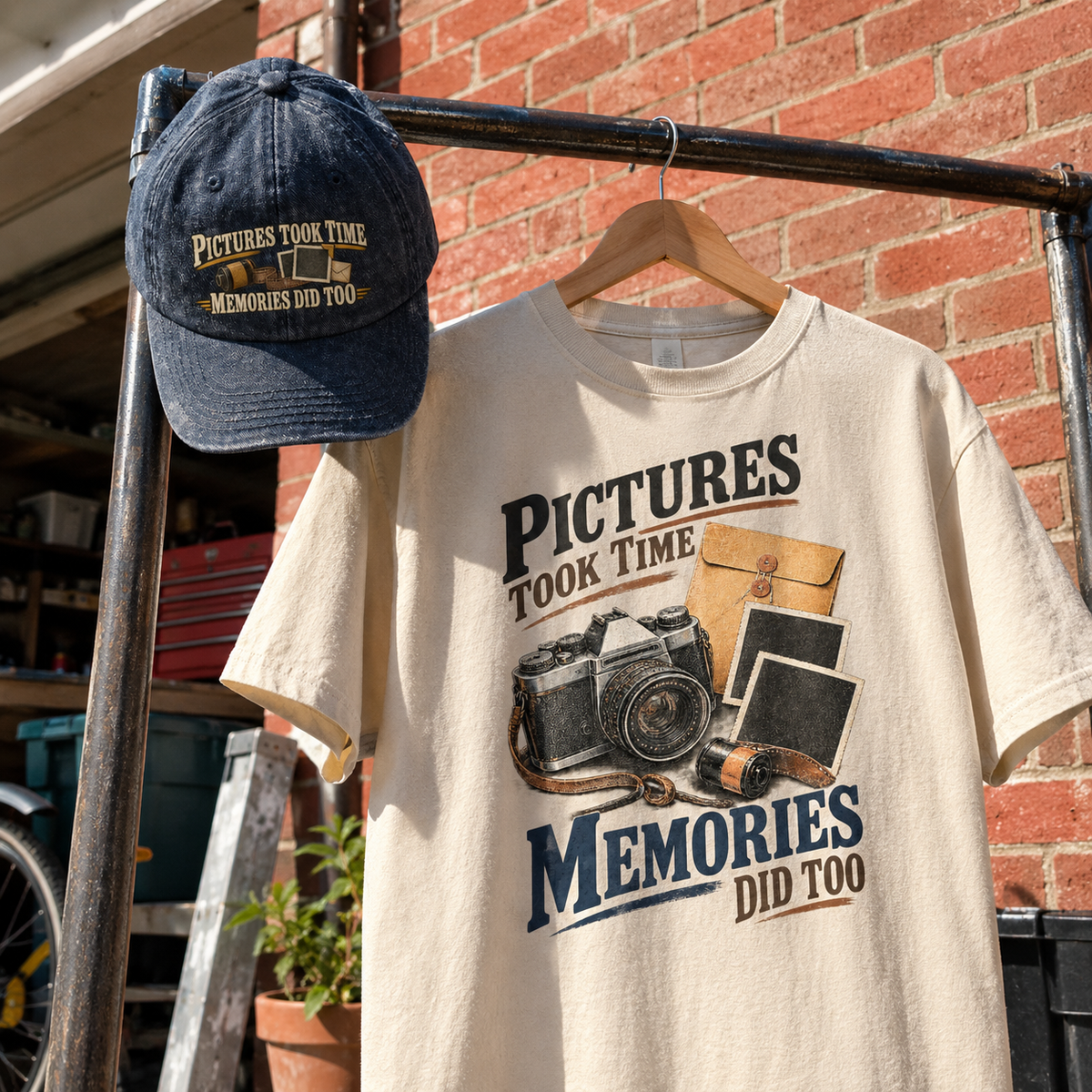 Matching set: Pictures Took Time. Memories Did Too vintage washed cap and Pictures Took Time. Memories Did Too vintage t-shir