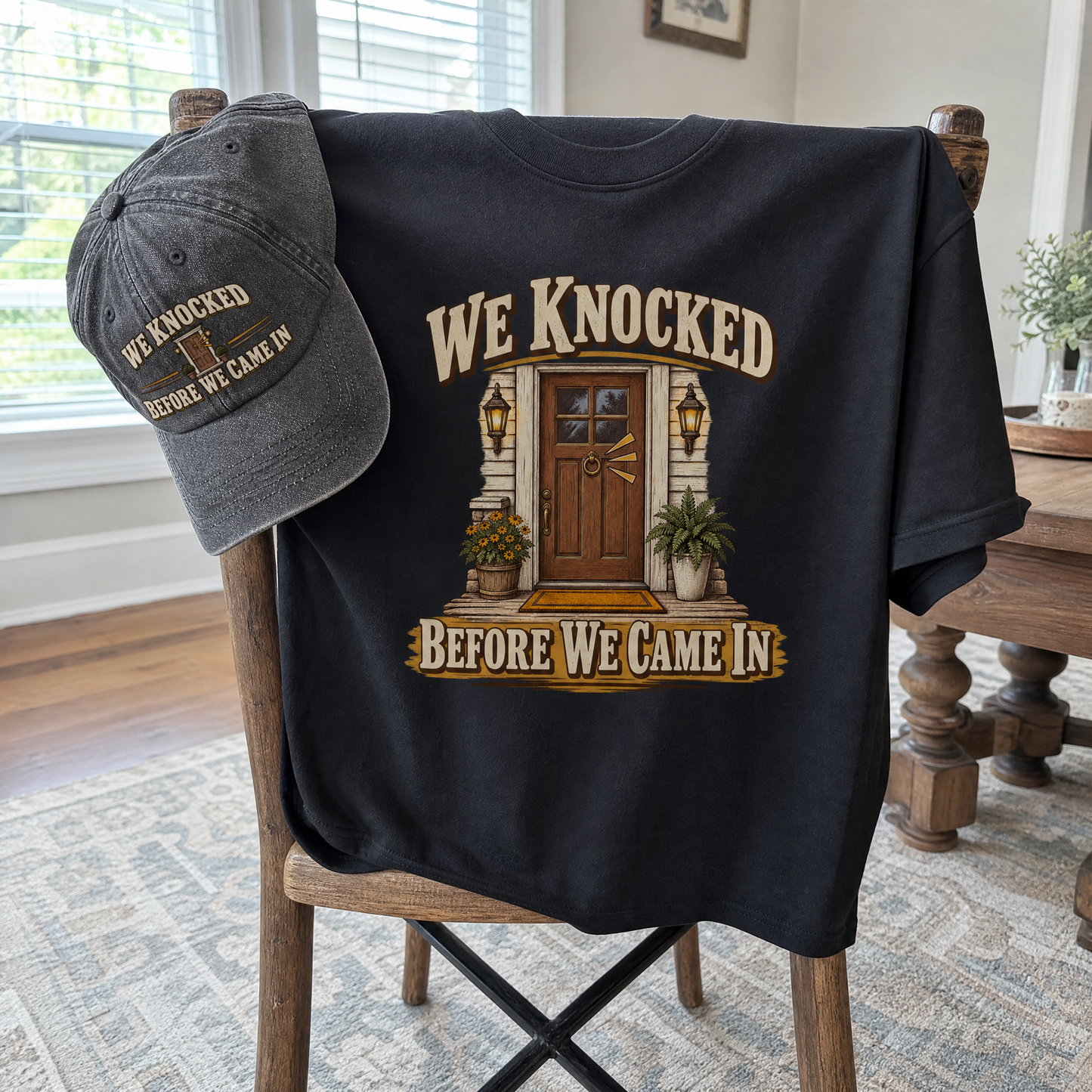 Matching set: We Knocked Before We Came In vintage washed cap and We Knocked Before We Came In vintage t-shirt
