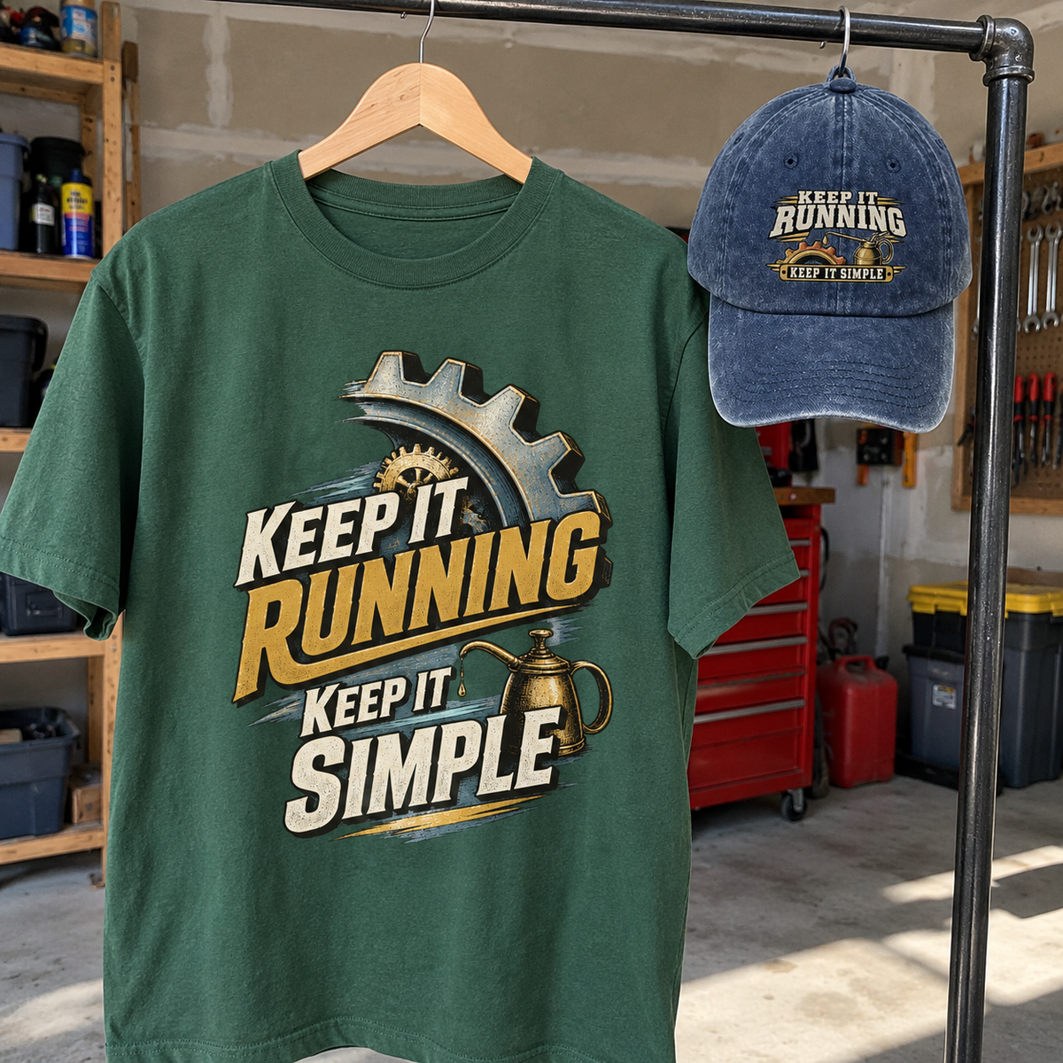 Matching set: Keep It Running. Keep It Simple vintage washed cap and Keep It Running. Keep It Simple vintage t-shirt