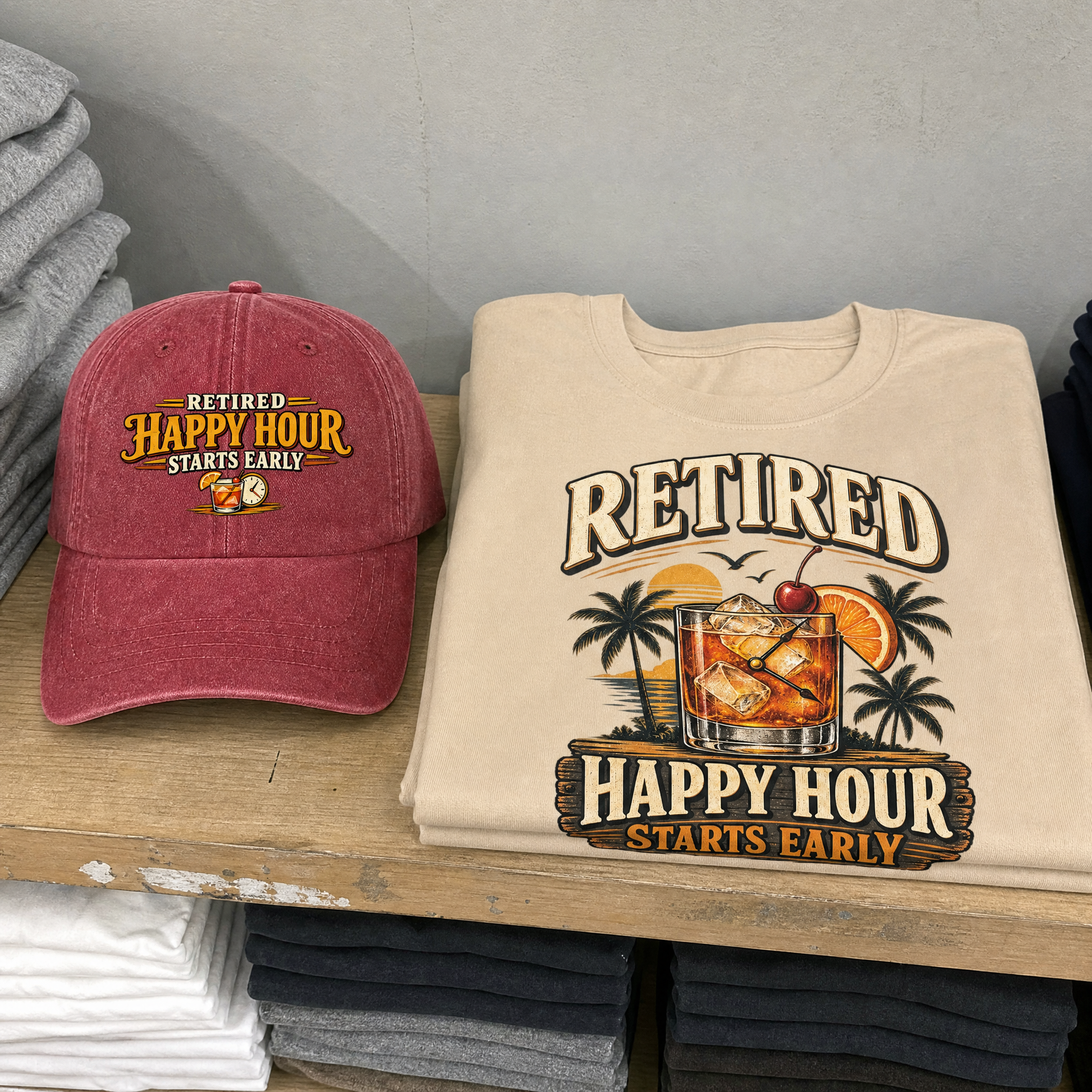 Matching set: Retired Happy Hour Starts Early vintage washed cap and Retired Happy Hour Starts Early vintage t-shirt