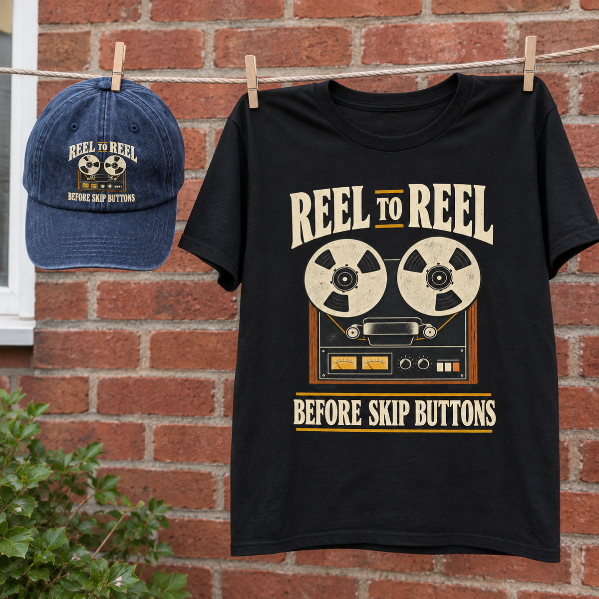 Matching set: Reel To Reel Before Skip Buttons vintage washed cap and Reel To Reel Before Skip Buttons vintage t-shirt
