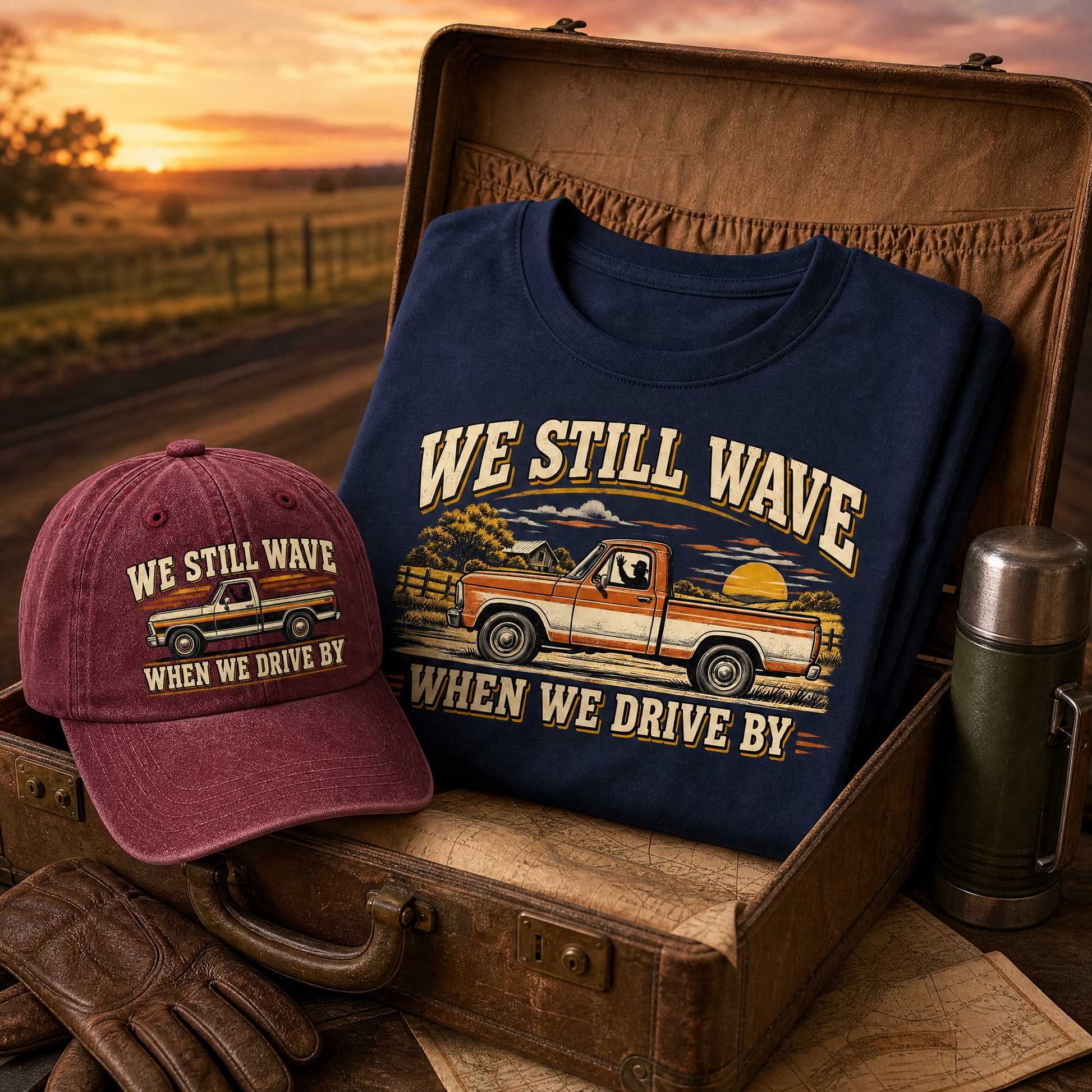 Matching set: We Still Wave When We Drive By vintage washed cap and We Still Wave When We Drive By vintage t-shirt